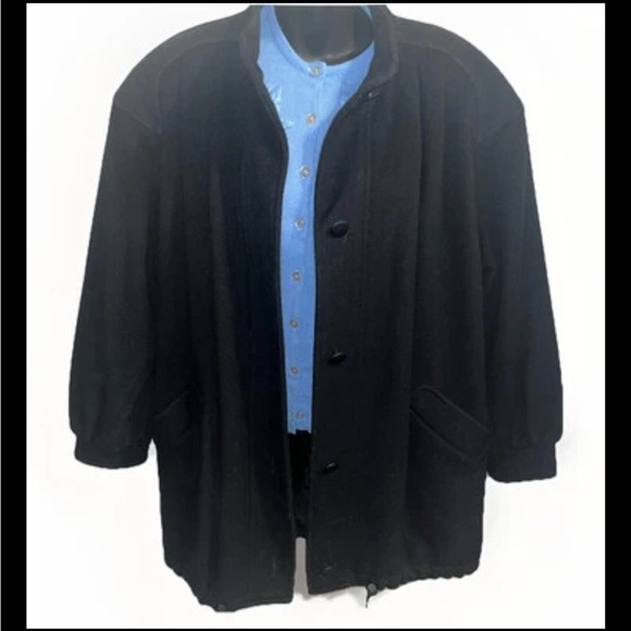 Fleet Street Wool & Suede Black 80s Jacket ~ Shoulder Pads~ Pockets~ Cinch - Picture 4 of 9